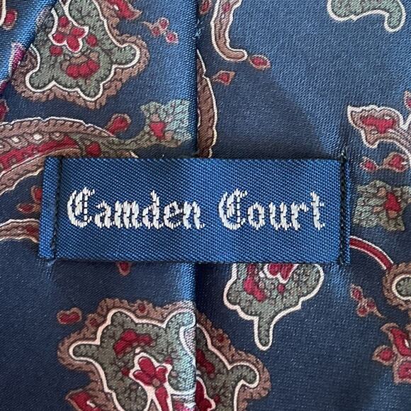 Vintage Camden Court Blue Mens One Size Paisley Blue Pointed Adjustable Tie - Picture 4 of 6